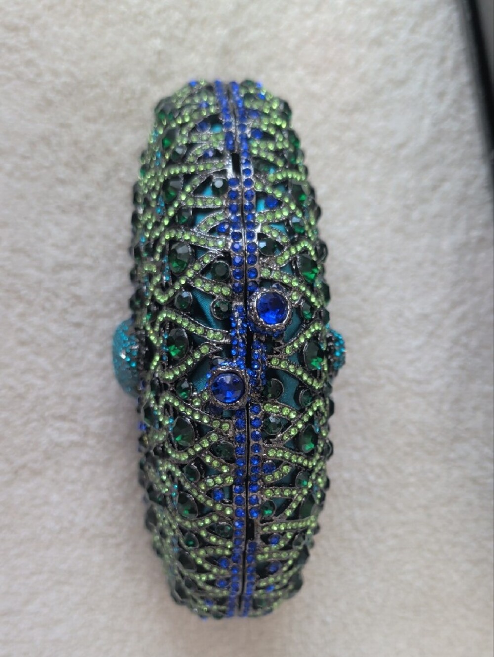 Natasha Couture Blue Peacock Crystal Rhinestone Evening Clutch Minaudière Bag - Picture 10 of 15